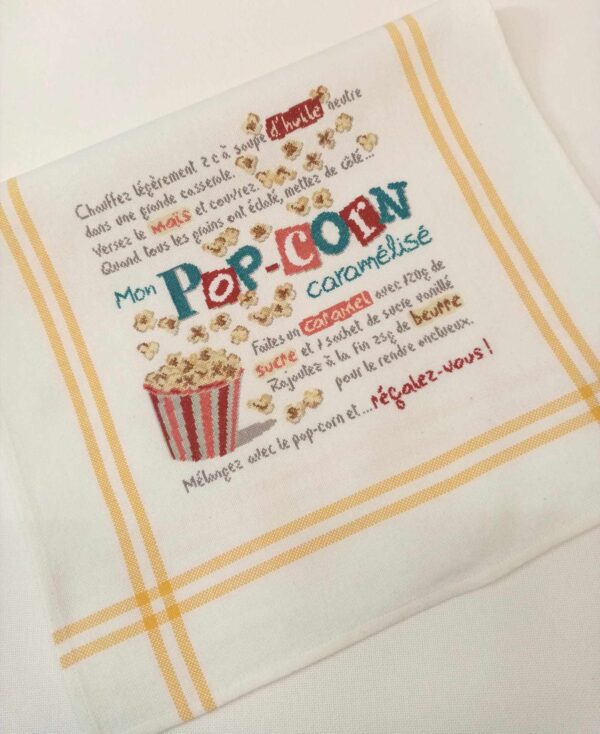 kit POP-CORN, fils RICO et torchon BLANC rayures jaune